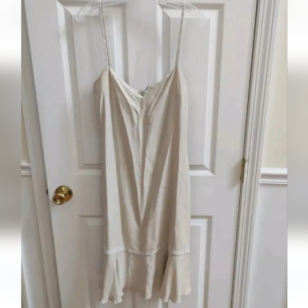 Valentino SpA Beaded Embellished Ivory Grey Silk Slip Dress 14 Lined